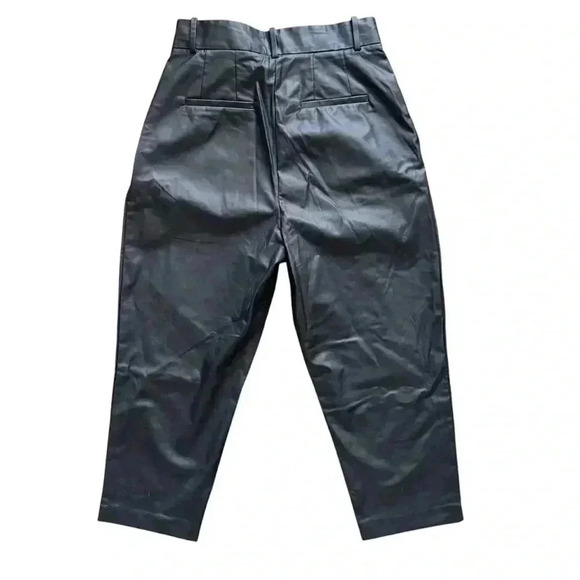 H&M Black Faux Leather Pleated Pants Size 10 Petite - Picture 5 of 8